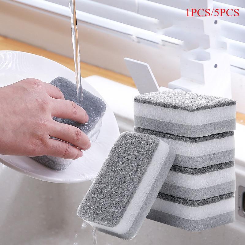 5pcs Double-sided Sponge Wipe Dirt-resistant Scouring Pad Kitchen Stain Sponge Wipe Professional Cleaning Supplies Tableware Brush