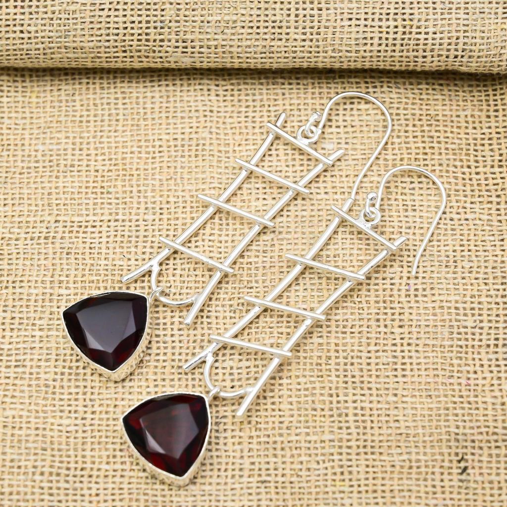 Red Garnet Jewelry, 925 Solid Sterling Silver Earrings, Handmade Gemstone Jewelry Earrings For Memorial Day