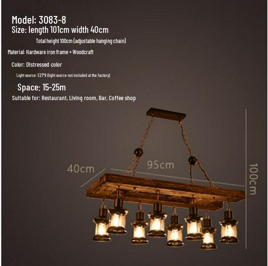 Vintage Industrial Wood Chandelier for Restaurants & Cafes