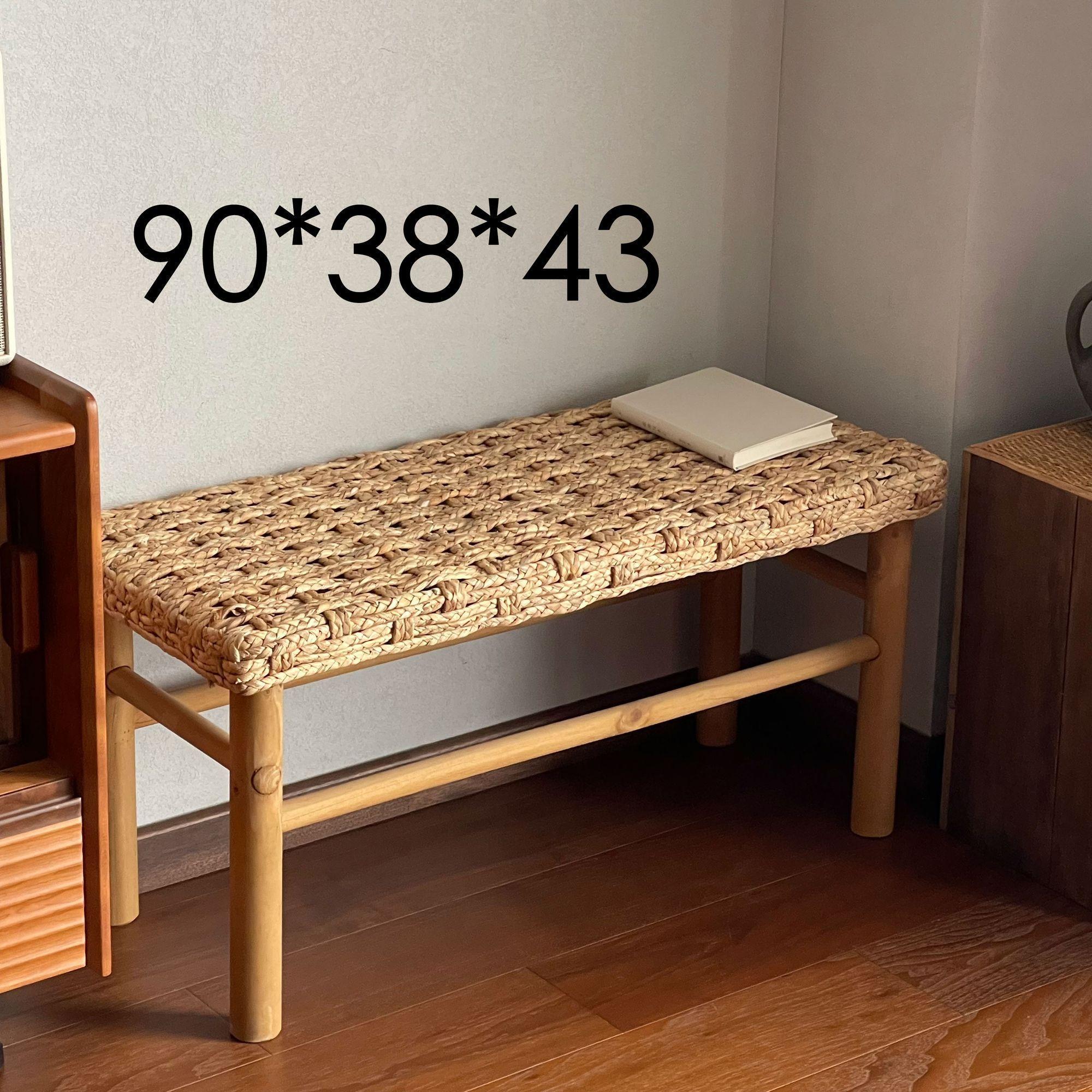 

Solid Wood Stools Nordic Living Room Rattan Bench Entrance Hall Square Shoe Change Stool Modern Home Decoration Furniture