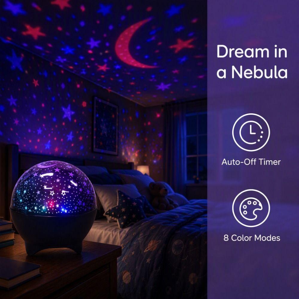Dreamy Star Projector Night Light LED Colorful 5V USB Projector Lamp Romantic Moon Galaxy Party Ambient Light Room Decor