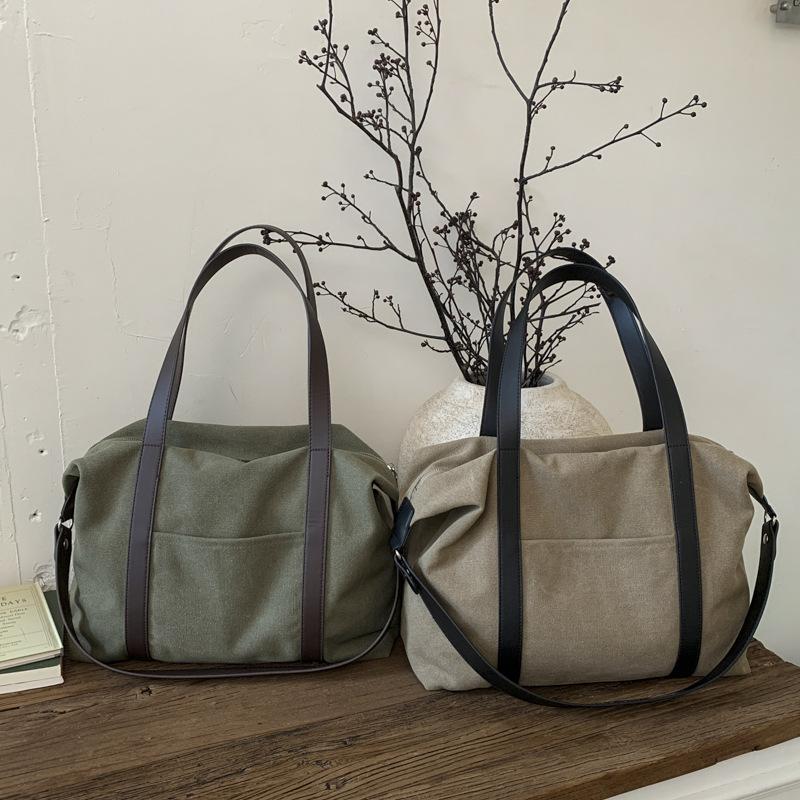 Lazy portable large-capacity canvas bag autumn and winter new tote bag niche casual retro commuter shoulder big bag women