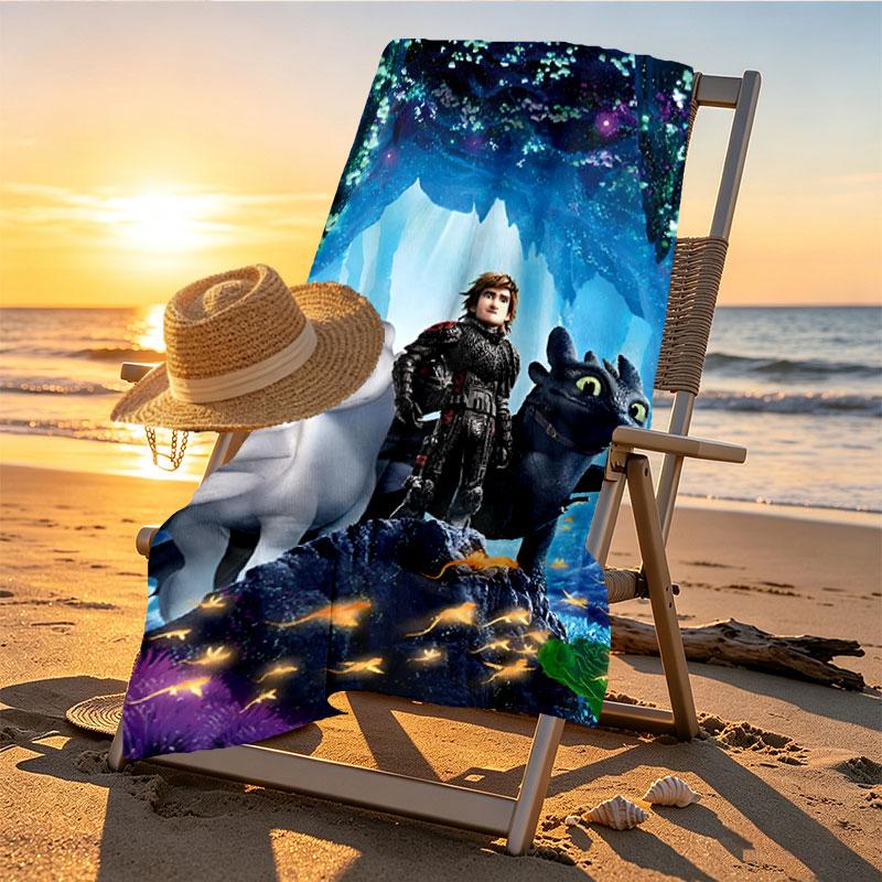 How to Train Your Dragon Print Beach Towel Design, Soft, Lightweight. for Home Bathroom, Spa, Pool, Yoga, Surfing, Camping, Gift for Family, Friend