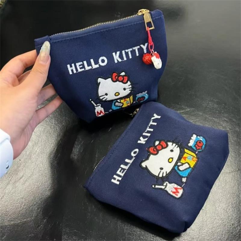 Cute Sweet Sanrio Hello Kitty Handle Cosmetic Bag Coin Purse Girly Travel Card Holder Id Key Large Capacity Portable Storage Bag