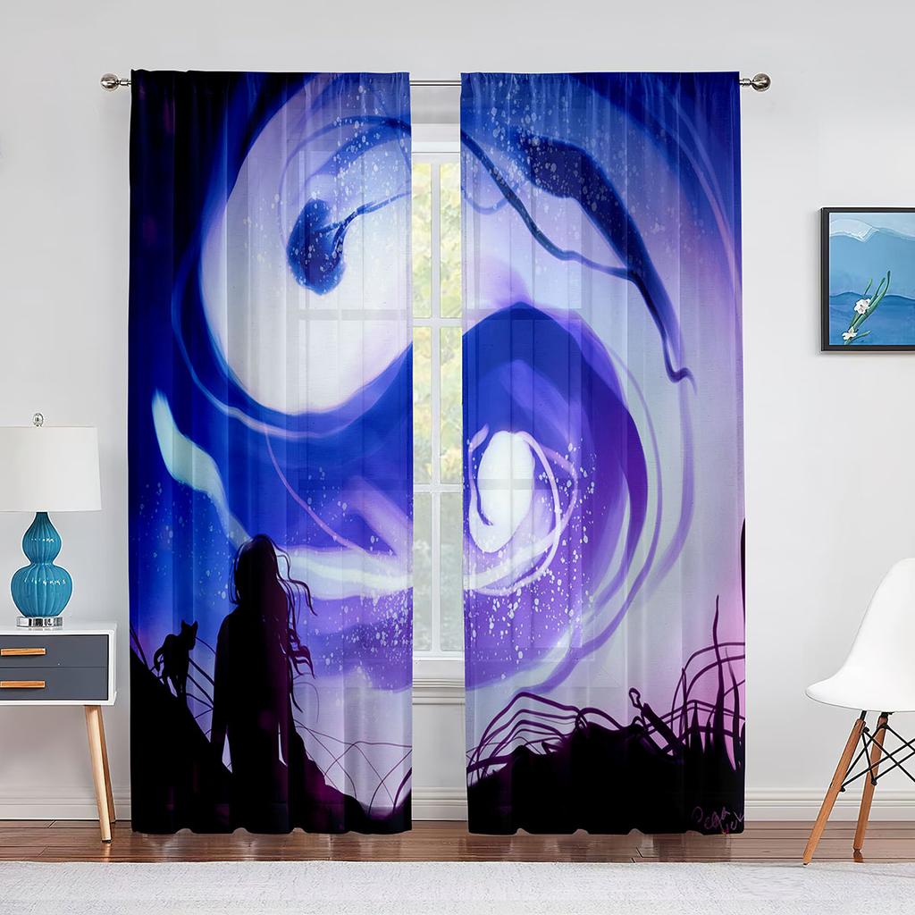 Yin Yang Trippy Psychedelic Art Tulle Voile Curtains for Bedroom Window Decor Living Room Sheer Curtains Blinds Organza Drapes