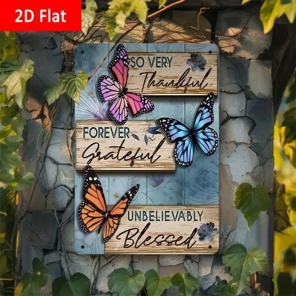 Vintage Metal Sign Butterfly Wall Decor Motivational Quote Rustic Iron Poster for Home Office