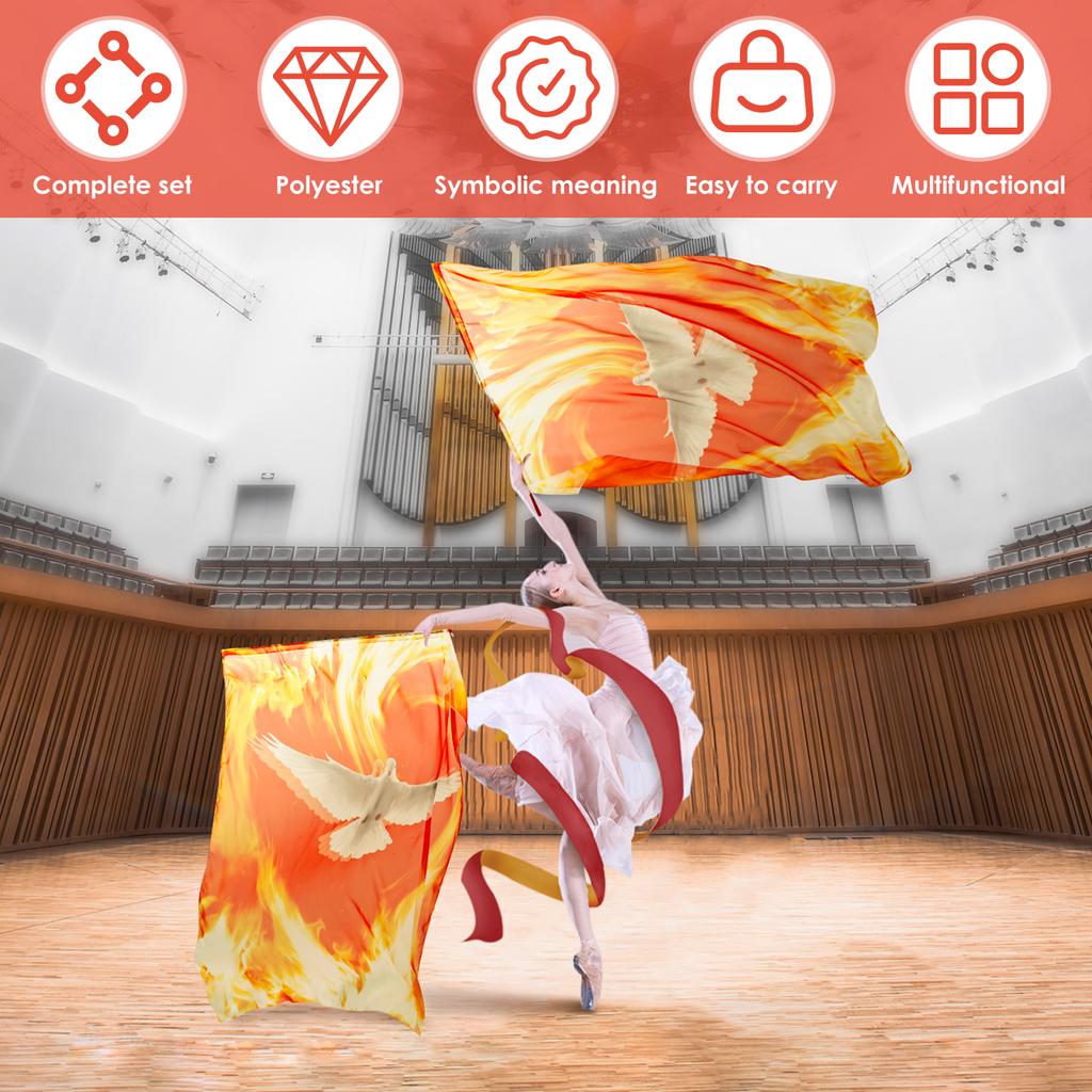 2 Pcs Worship Flag Soft Polyester Praise Dance Flag with Telescopic Rod and Organizer Bag for Girl Adult Beginner Dancer