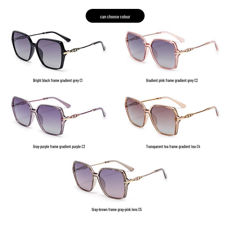 Women's High-End Rhinestone Large Frame Sunglasses with Hollow Zinc Alloy Legs and HD Polarized Lenses