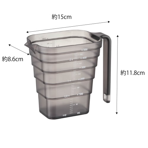 Yamazaki Magnetic Measuring Cup, 500ml, Black, Approx. W15 x D8.6 x H11.8cm, Tower Design with Easy-to-Read Measuring Cup from Above, Model 6922