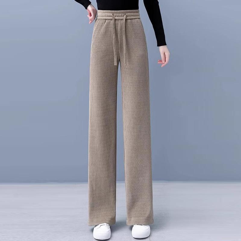 Wide-leg Pants Women's Autumn and Winter Fleece Thickened Loose and Thin Extra Large-size Women's Straight Casual Trousers