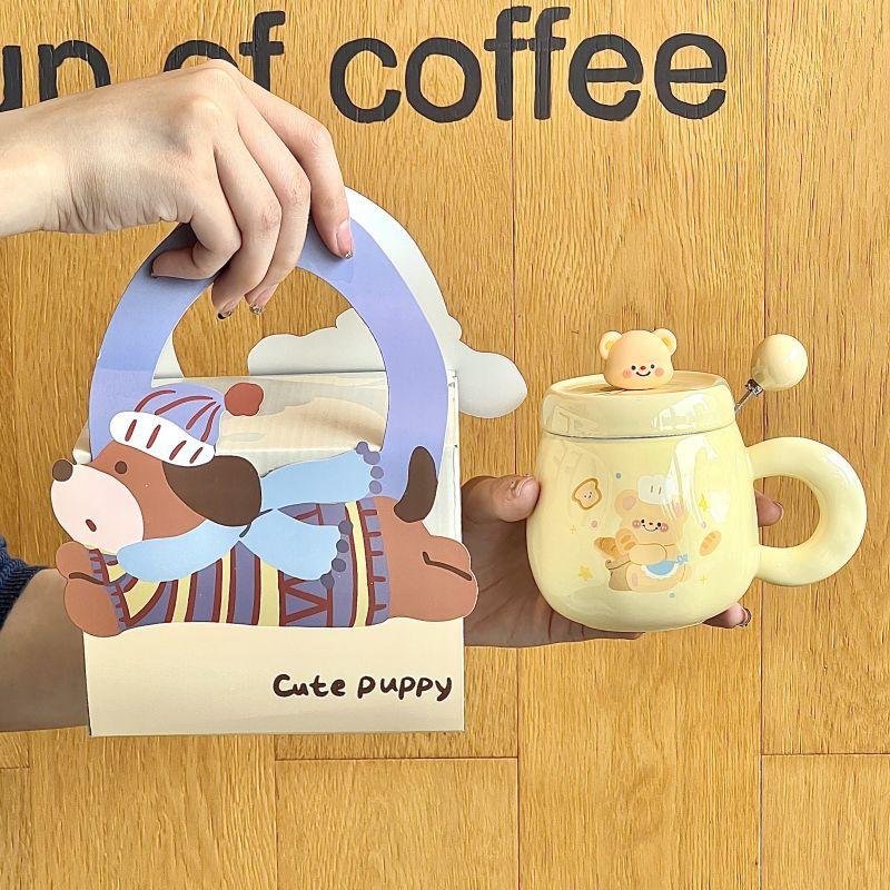 Butter Bear Mug with Lid Girl Cute Ceramic Drinking Water Cup Couple Coffee Cup Birthday Gift