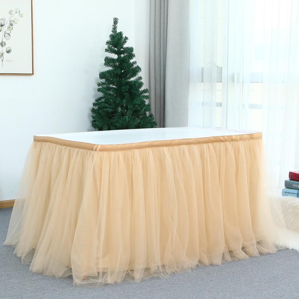 Rectangle Table Skirt Cover 3 Meters Birthday Dessert Table Party Table Skirt Cloth Elastic Mesh Pleated Wedding