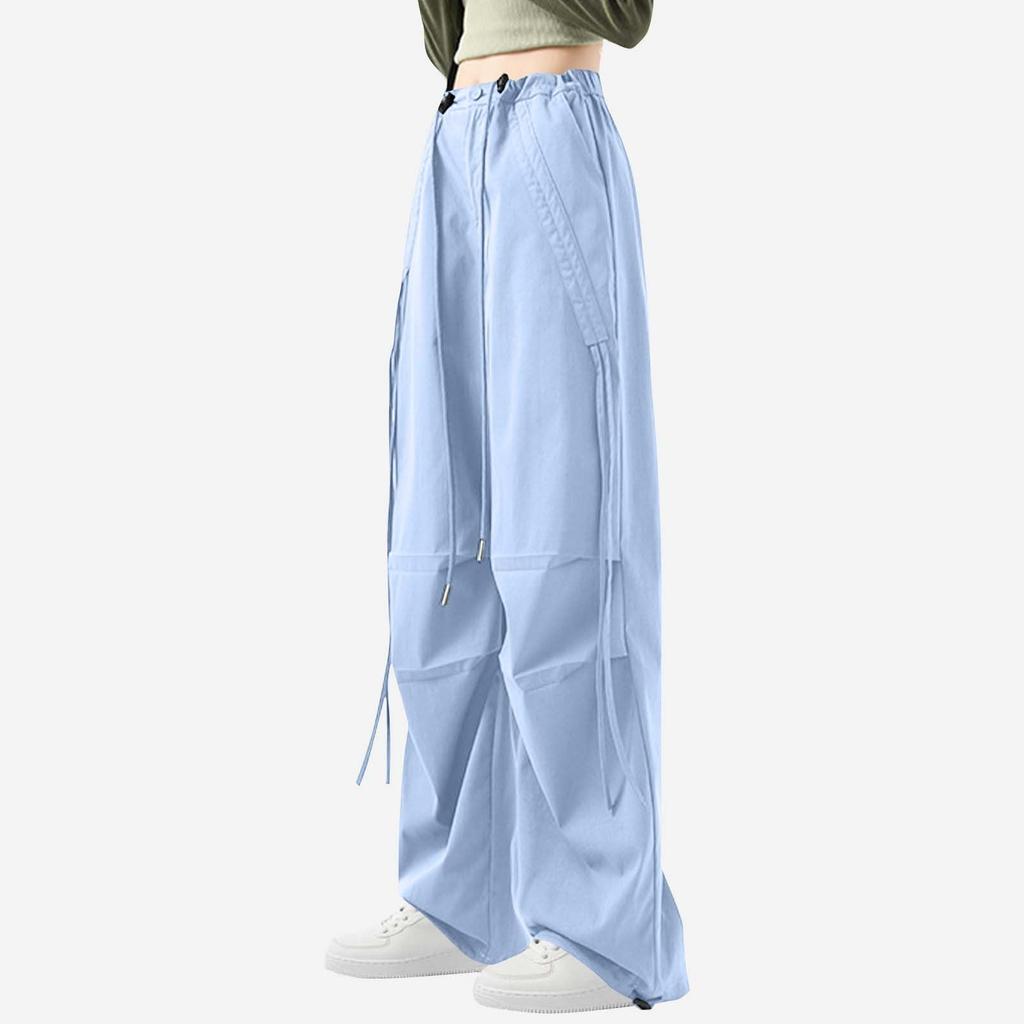 Women Elastic High Waist Pant Casual Fit Wide Leg Long Pants Trousers With Pockets