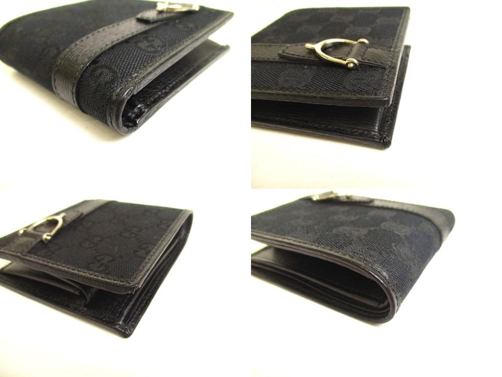 Authentic GUCCI GG Canvas Black Leather Bifold Wallet Compact Wallet #a187  Refurbished