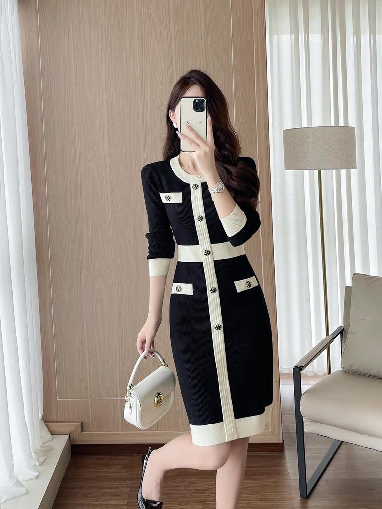 Hepburn Style Sexy Bodycon LBD: Women’s Long Sleeve Knit Sweater Dress for Autumn/Winter