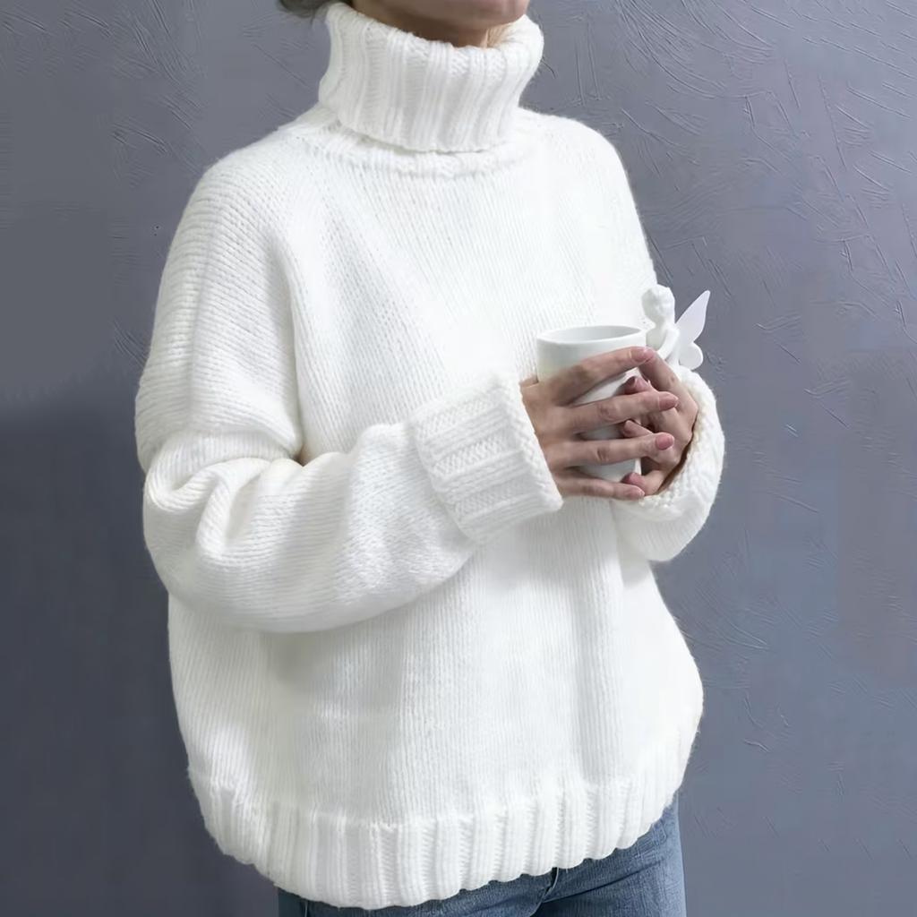 Maglione da Donna a Collo Alto a Manica Lunga - Colore Vestibilità Larga Top Casual in Maglia