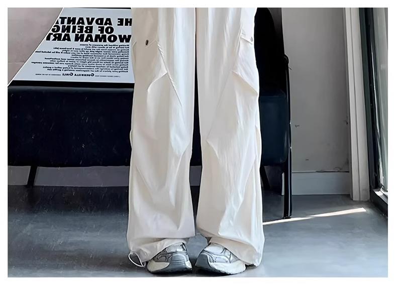 Women's XS Off-White Quick-Dry High-Waisted Wide-Leg Cargo Pants - Petite, Summer 8-Point Style
