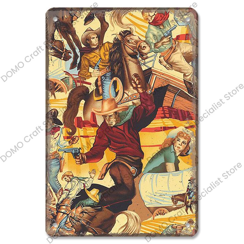 Western Cowboys Vintage Poster Metal Tin Signs Lone Ranger Horse Retro Metal Plate Wall Decor for Jockey Club Pub Man Cave