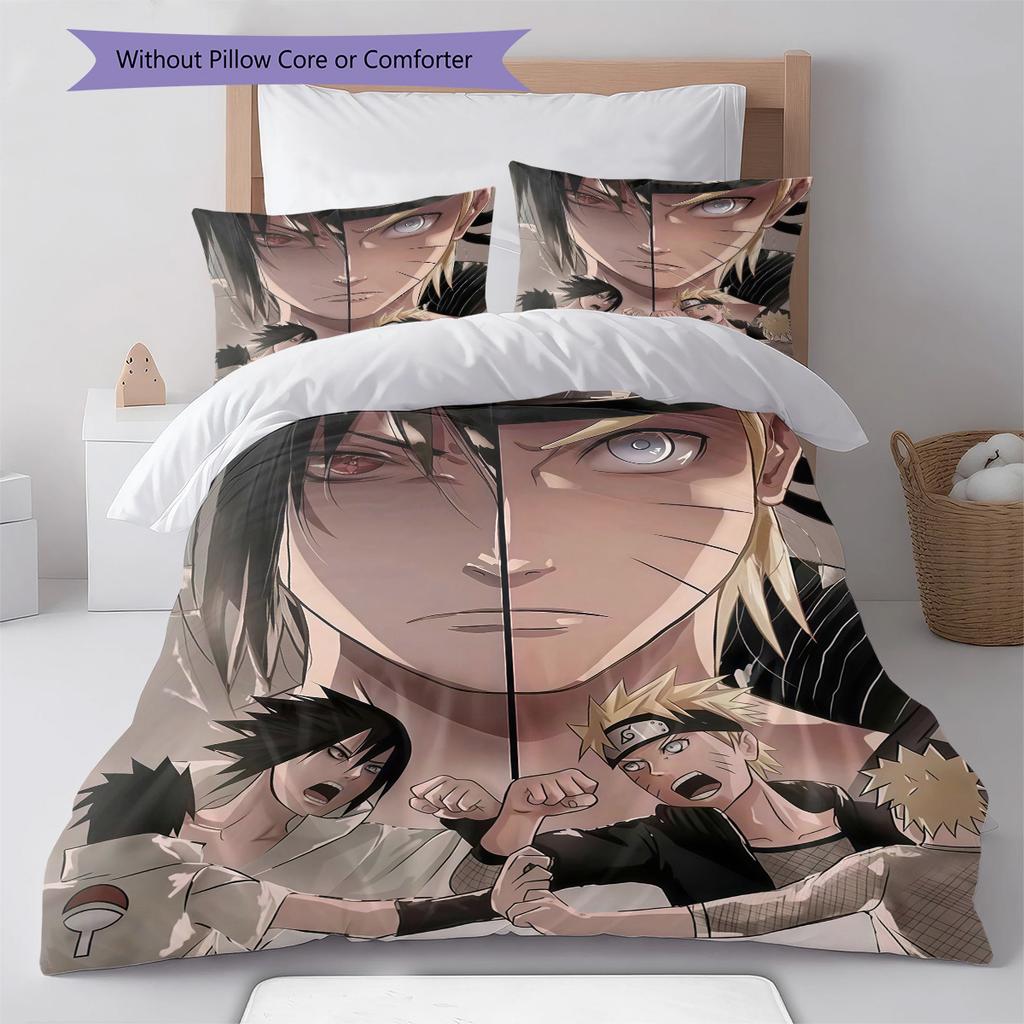 Naruto Feuer Entschlossenheit Muster Bettwäsche Tagesdecke Set Bettbezug Kissenbezug Zuhause Geburtstagsgeschenk(1 Bettbezug + 2 Kissenbezüge, ohne Füllung)