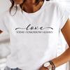 Womens White Short Sleeved Tshirt Love Printed Casual Simple Fashion Tshirt with Arrow Feather Design Fashion Trend Top