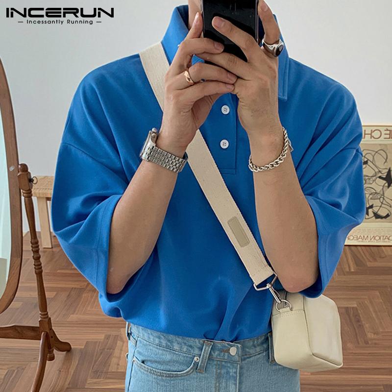 

INCERUN Летние мужские повседневные свободные топы с короткими рукавами и лацканами