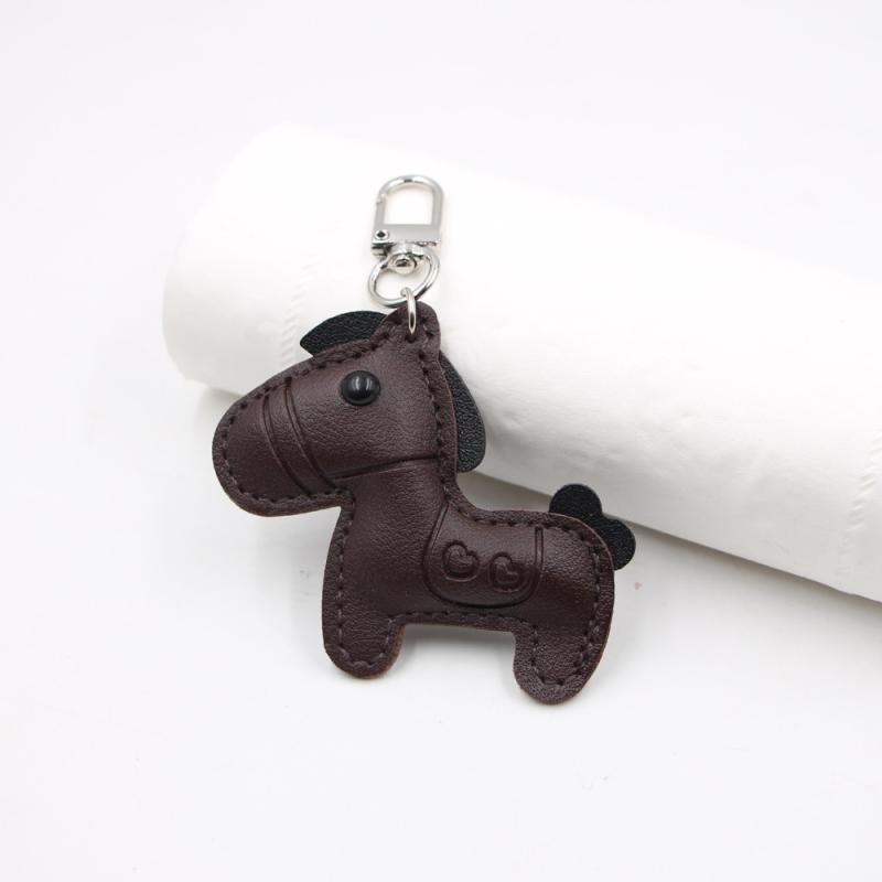 Cute  Women Men'S Cartoon Pu Horse Keychain Car Keyring Bag Pendant Charm Leather Animal Keyfob Sister Bestie Friend Gift