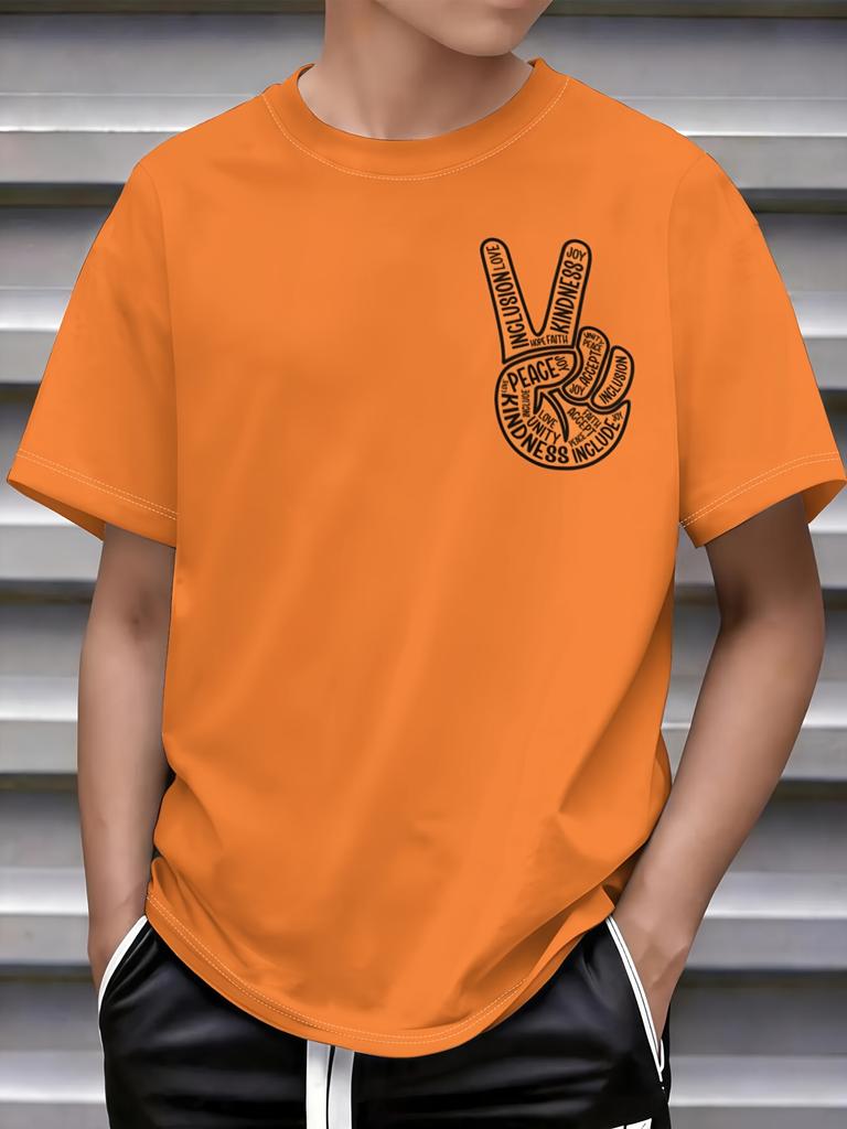V Gesture Hand Sign Letter Print Men Round Neck Short Tee Ultra Quick Dry Trendy Smooth Light Premium Summer Streetwear Top