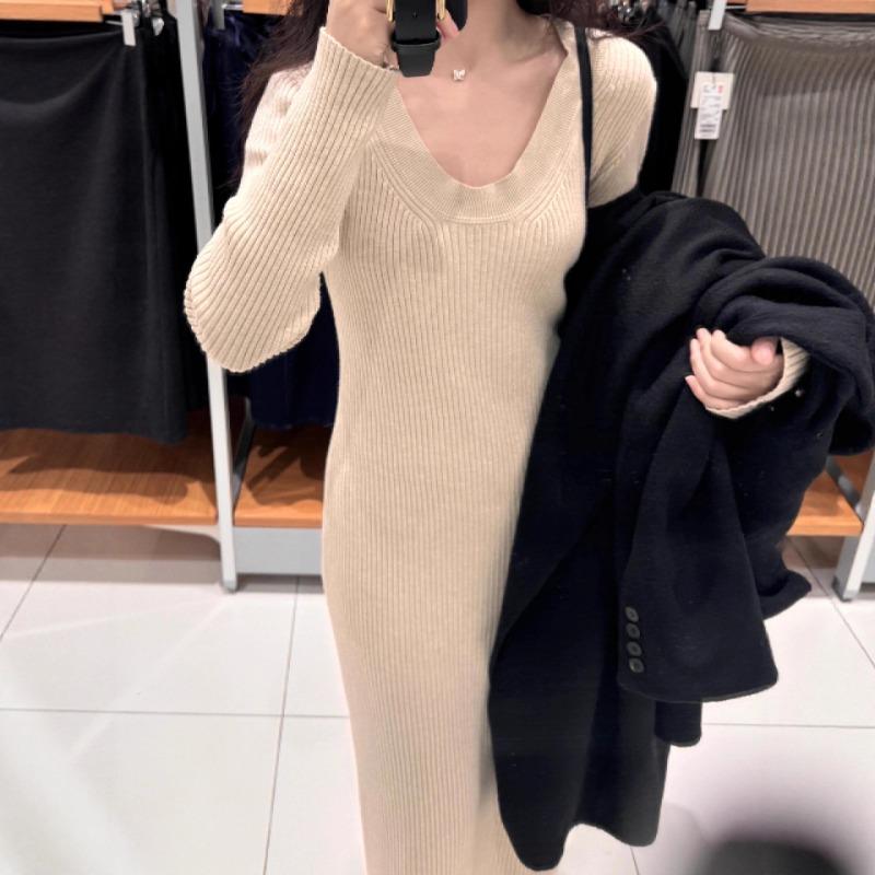 [] Knitted Dress Women's Autumn and Winter Temperament Inner Matching Bottom Skirt Slim Hip Skirt Dress Dress Long Skirt