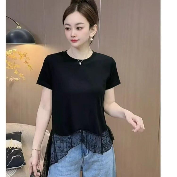 

Women s Spliced Hem Loose-Fit Short-Sleeve T-Shirt - Plus Size Trendy Summer Top XL [111-120 lbs] сірий колір