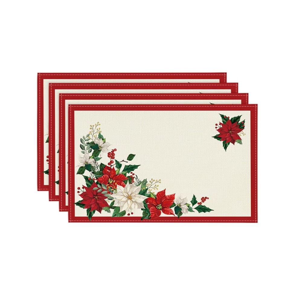 4PCS Linen-like Christmas Tree Placemats Anti-slip Tableware Insulated Mats New Year