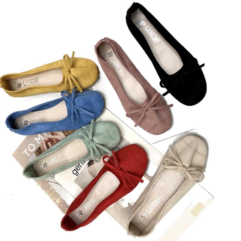 Suede Women's Flat Shoes Thick-soled Loafers 2025 Cute Bow Ballet Loafers Colorful Jelly Color Soft-soled Women's Shoes New