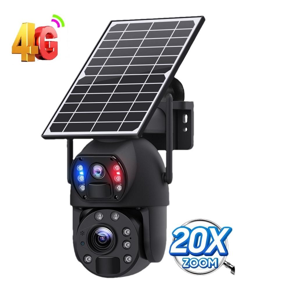 10x/20x Zoom 4G/WIFI Solar Powered Camera, HD Night Vision Security Camera, Solar Panel, PIR Human Motion Detection Monitor