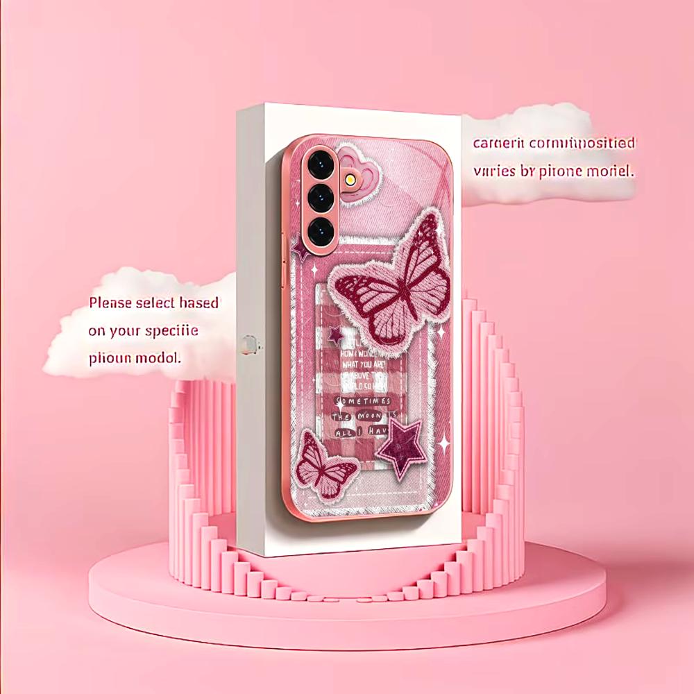 Rosa Schmetterlings-Aufkleber Madam Pink Glas Handyhülle für Samsung Galaxy S26 S25 S24 S23 S22 FE Ultra Plus Stoßfest Weiblich