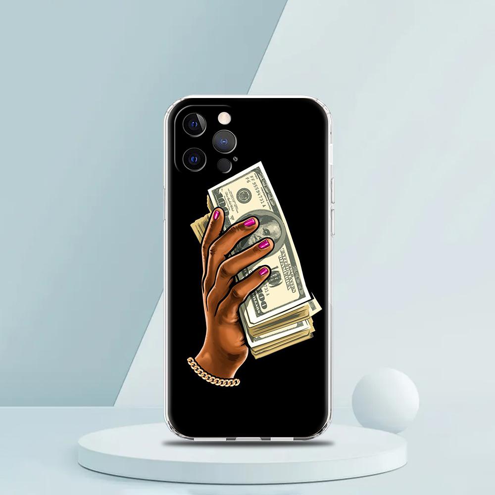USD Dollar Cash Luxury Soft Transparent Phone Case Cover for iPhone 16 15 14 13 12 11 Pro Max XR 8 7 Plus XS Max Shockproof Bag