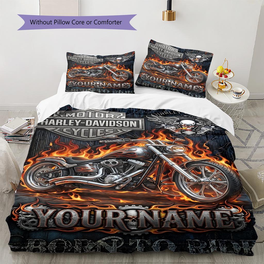 Name Custom Motor cycles Pattern Bedding Set Quilt Cover Pillowcase Home Decor Gift (1 * duvet cover + 2 * pillowcase, without core)