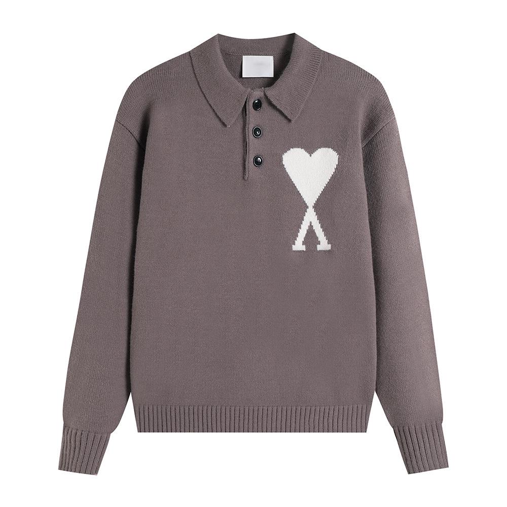 AMI Unisex Big Heart Jacquard Knit Polo Sweater