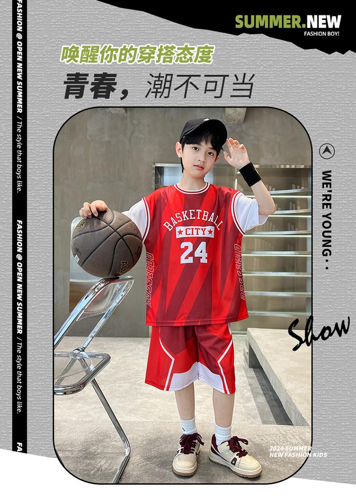 Boys' 2026 new basketball suit set, summer Western style summer outfit, primary and secondary school training suit, performance suit, sports suit