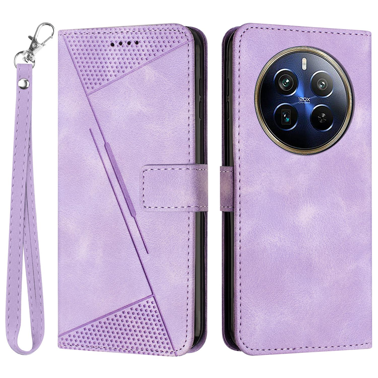 

For Realme 12 Pro 5G/12 Pro+ 5G Phone Case Triangle Imprinted Leather Flip Cover with Stand Purple