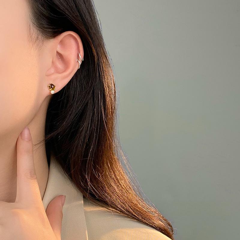 Exquisite Tiger-eye Stone Black Agate Pearl Earrings for Women Fashion New High-end Earrings