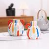 Painted Ceramic Vase Decoration, Vertical Striped Vase, Desktop Flower Planter, Restaurant Desktop Decor, Home Accessories, 1pc