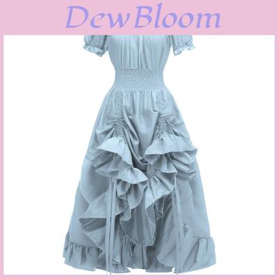 Vintage Renaissance Square Neck Short Sleeve Dress Medieval Pastoral Cosplay Dress