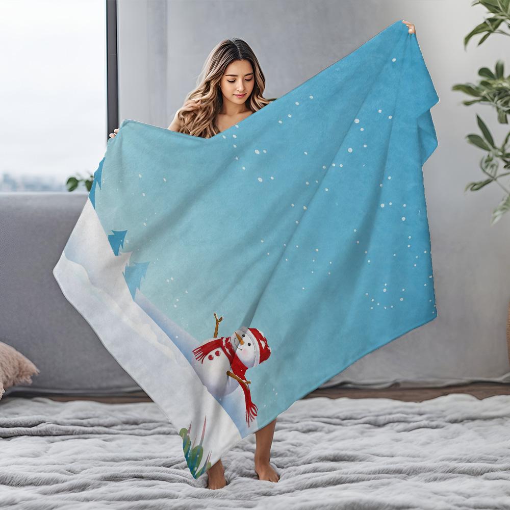 Tuniu Cute Snowman Plush Blanket for Winter Sofa Bed Bedroom Decoration Warm Soft Fleece Throw Blanket