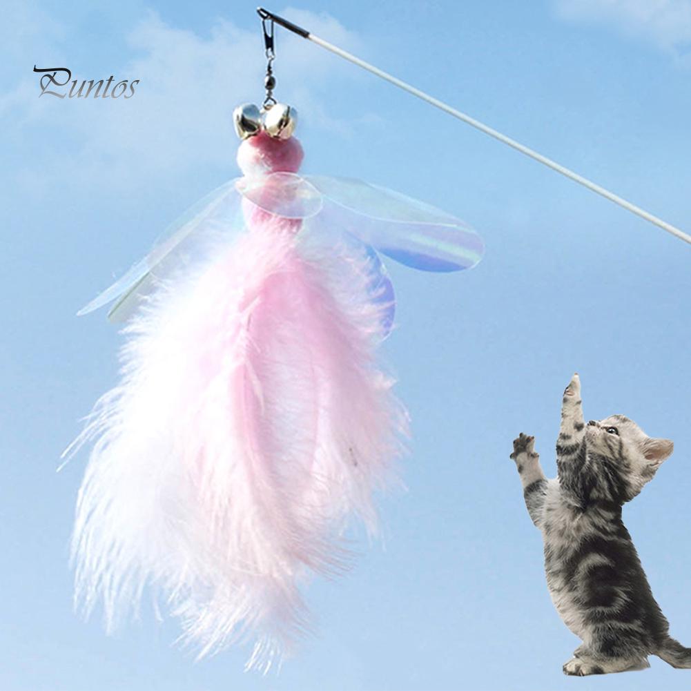 Puntos Pet Cats Kitten Bell Feather Dragonfly Shape Teaser Wand Replacement Head Toy