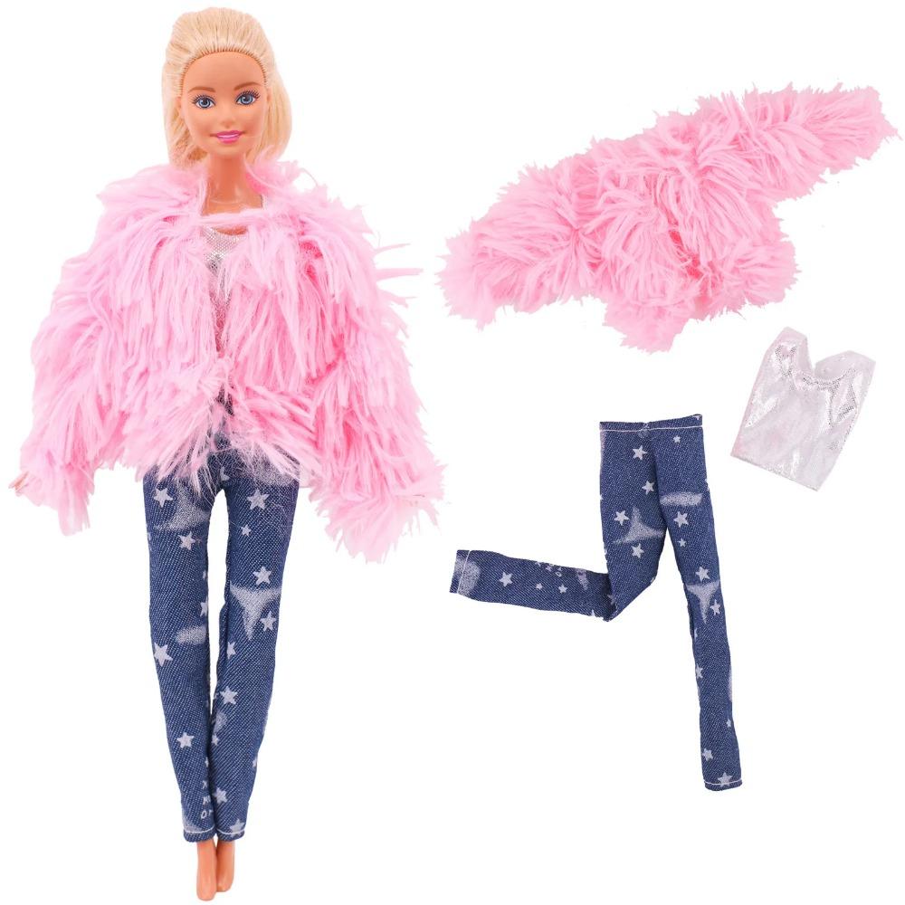 4 Stk/Set Pelzweste Mantel + Kleid/Freizeitoutfit für 30 cm 11,8 Zoll Puppenkleidung Accessoires Plüschjacke Berühmtheit, Kindergeschenk