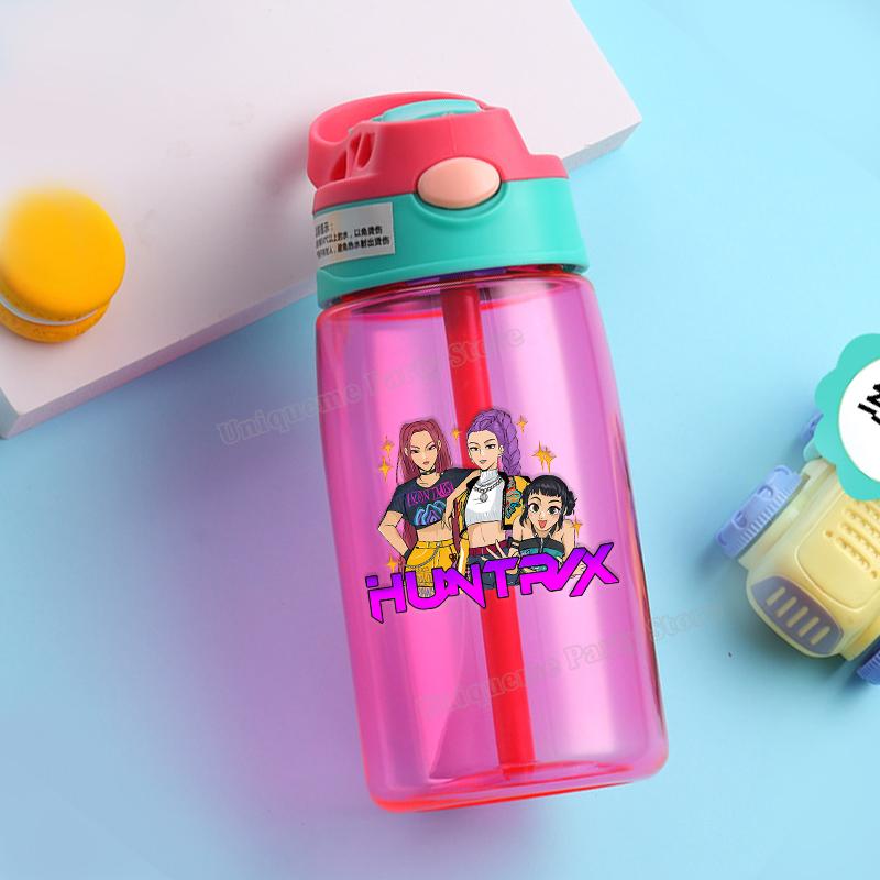KPop Demon Hunters Kids Water Bottle Outdoors Sport Zoey Mira Rumi Girl Straw Cup Portable Plastics Drink Bottle Birthday Gift
