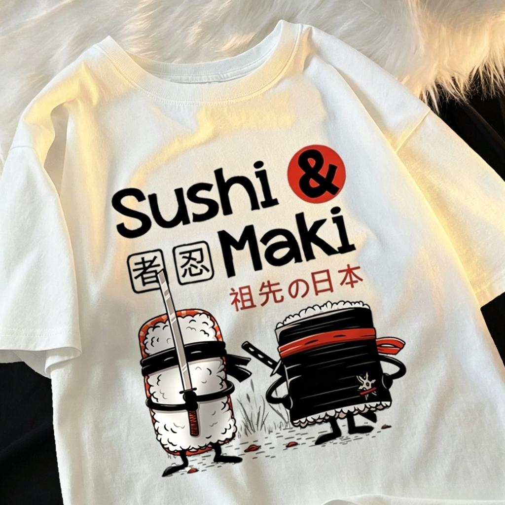 2026theduc Sushi And Sushi Printing Unisex Unisex Tshirt Cotton TShirts Loose T Shirt Crewneck Loose Tops Fashion Clothes Unisex