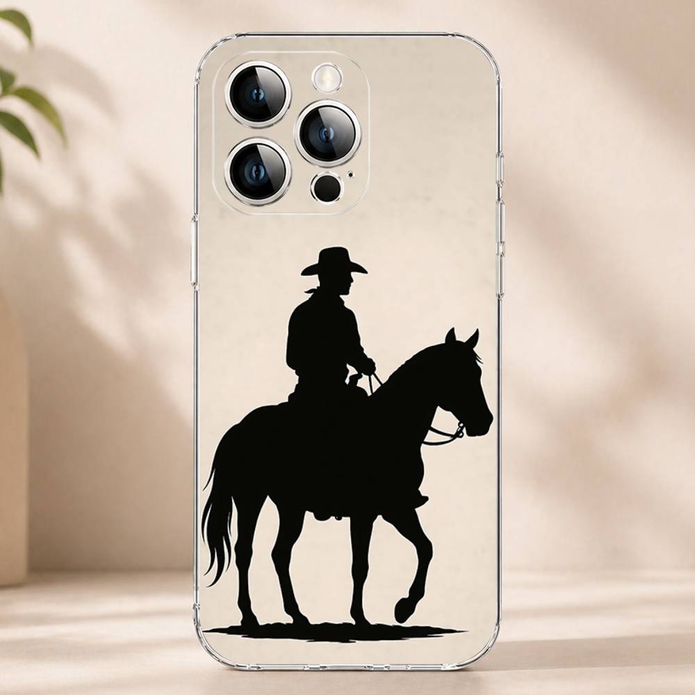 Retro Western Cowboy Pattern Phone Case for iPhone 17 16 16E 15 14 Pro Plus Air 13 12 11 Max Mini Transparent Bumper