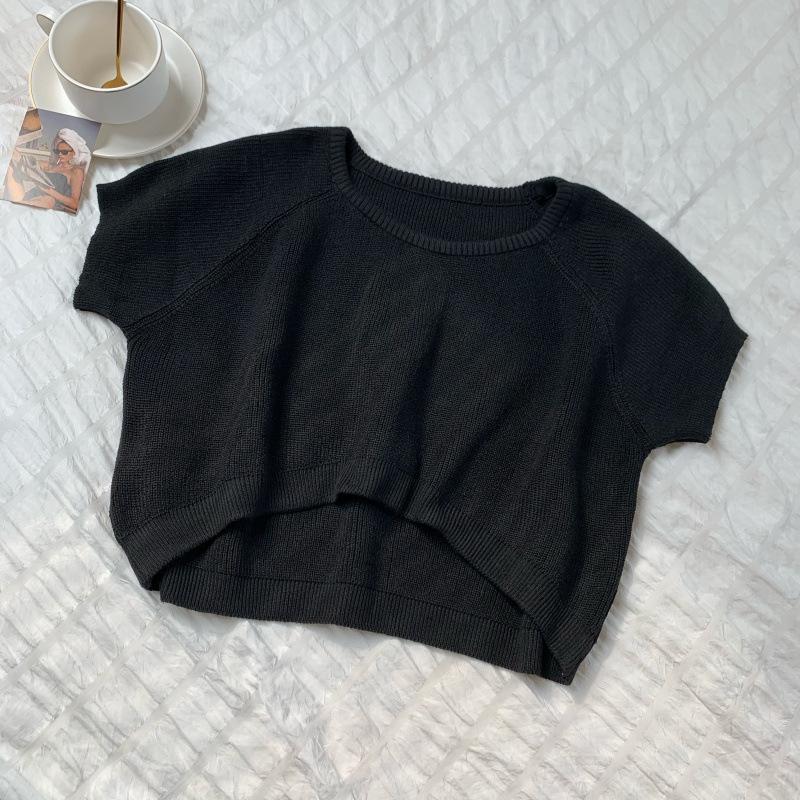 

Свободная футболка с круглым вырезом, короткая секция, до пупка, трикотажная, женская, летняя, тонкая секция, с коротким рукавом, футболки, топы, повседневная, базовая, облегающая, пуловеры, футболки One Size чёрный