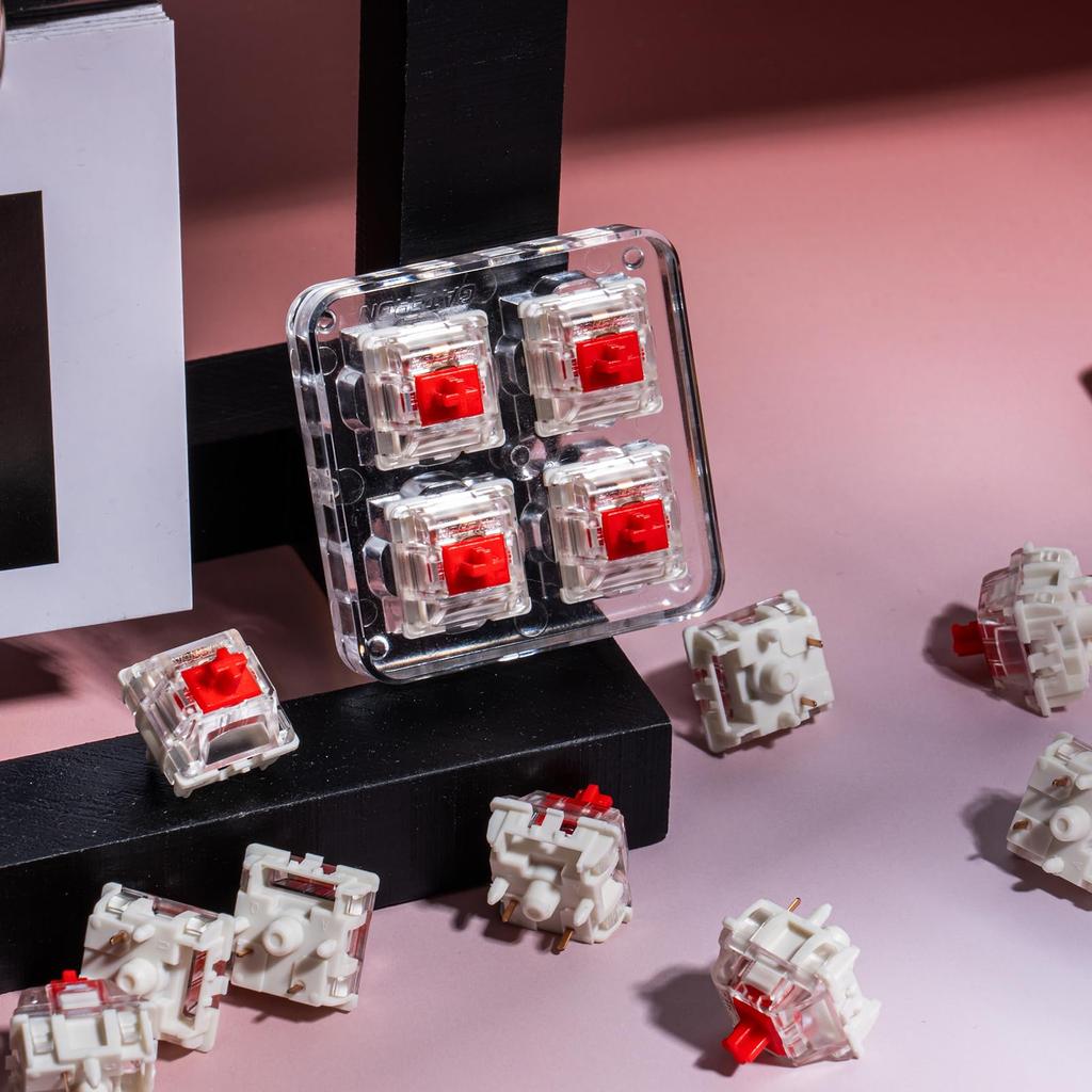 GATERON Jupiter Red Keyboard Linear 45gf RGB LED Factory Lubricated Key Switches for MX Mechanical Keyboards Switches, 5-Pin (Red, 110pcs)