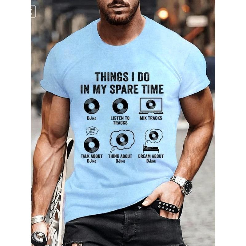 Summer Vinyl Record DJ Graphic Men's T-shirts Casual Hip Hop Streetwear Music Lover Funny Tops T-shirts